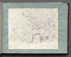 Album med utsikt över Rom och omgivningar, landskapsstudier, sida 24a: I Villa Walkonsky. av Franz Johann Heinrich Nadorp