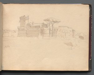 Album med utsikt över Rom och omgivningar, landskapsstudier, sidan 28a: Ostia . av Franz Johann Heinrich Nadorp