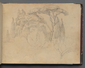 Album med utsikt över Rom och omgivningar, Landskapsstudier, sidan 29a: Landskapsstudie. av Franz Johann Heinrich Nadorp