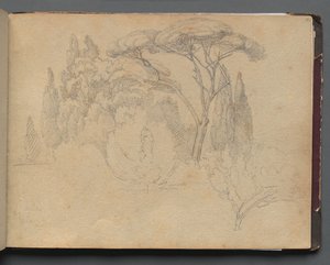 Album med utsikt över Rom och omgivningar, Landskapsstudier, sidan 29a: Landskapsstudie av Franz Johann Heinrich Nadorp