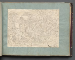 Album med utsikt över Rom och omgivningar, landskapsstudier, sida 36a: Romersk utsikt. av Franz Johann Heinrich Nadorp