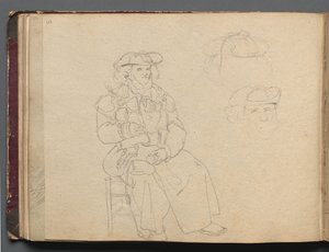 Album med utsikt över Rom och omgivningar, Landskapsstudier, sidan 38b: Figurstudie av Franz Johann Heinrich Nadorp