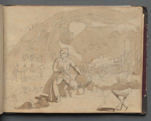 Album med utsikt över Rom och omgivningar, Landskapsstudier, sidan 39a: Figur i ett landskap. av Franz Johann Heinrich Nadorp