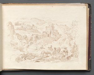 Album med utsikt över Rom och omgivningar, Landskapsstudier, sida 43a: Romerskt landskap av Franz Johann Heinrich Nadorp