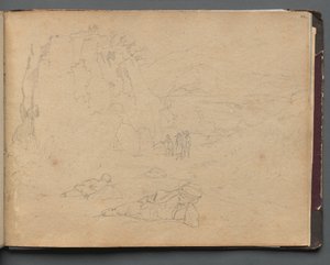 Album med utsikt över Rom och omgivningar, landskapsstudier, sidan 44a: Figurer i ett landskap. av Franz Johann Heinrich Nadorp