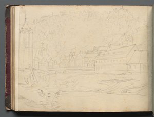 Album med utsikt över Rom och omgivningar, Landskapsstudier, sidan 48b: Romerskt landskap. av Franz Johann Heinrich Nadorp