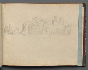 Album med utsikt över Rom och omgivningar, Landskapsstudier, sida 51a: Romerskt landskap av Franz Johann Heinrich Nadorp