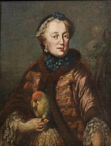 Tyska: Kurfürstin Maria Anna von Bayern mit Papagei Porträtt av Maria Anna Sophia av Sachsen (1728-1797), kurfurstinna av Bayern med en fågel av Franz Joseph Winder
