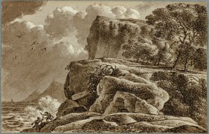 Kustlandskap med storm som närmar sig av Franz Kobell