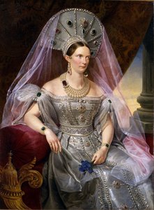 Porträtt av kejsarinnan Alexandra Fyodorovna Charlotte av Preussen, i kokoshnik, ca 1836