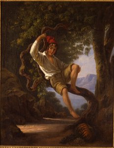 En ung pojke som klättrar i ett träd, 1820-talet