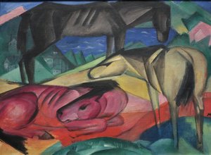 1913 Franz Marc Tre hästar II av Franz Marc