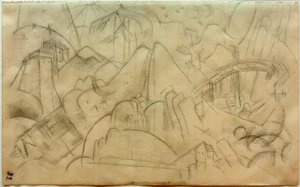Bergslandskap med bro (Tyrolen) av Franz Marc