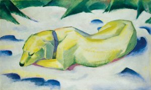 Hund liggande i snön av Franz Marc