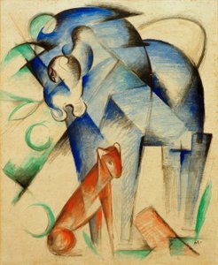 Mytiska djur (blå häst och röd hund) av Franz Marc