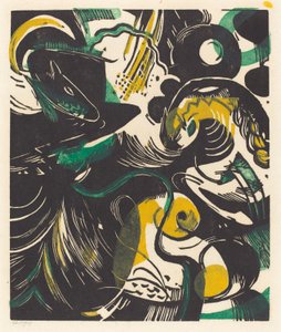 Genesis II (Schopfungsgeschichte II), 1914 (träsnitt i gult, svart och grönt) av Franz Marc