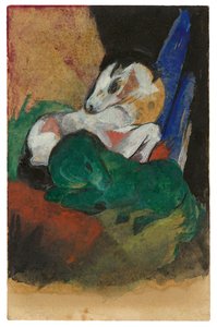 Grön och vit häst. Vykort till Elisabeth Macke, 1913. av Franz Marc