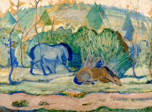 Hästar på betesmark Hästar i ett landskap av Franz Marc