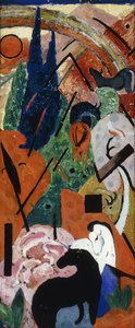 Landskap med djur och regnbågar; Landskap med djur och regnbåge, 1911 av Franz Marc