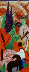 Landskap med djur och regnbåge av Franz Marc