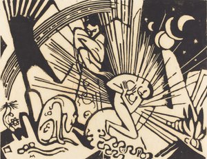 Reconciliation (Versoehnung), 1912 (träsnitt i svart på japanskt papper) av Franz Marc