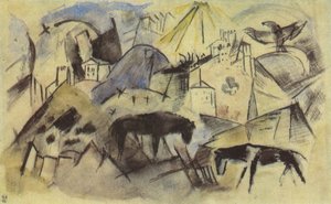 Det olyckliga landet Tyrolen (skiss) av Franz Marc
