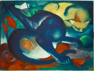 Två katter, blå och gula av Franz Marc