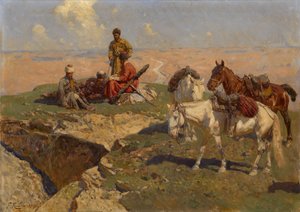 Kaukasiska ryttare i vila, 1917 av Franz Roubaud