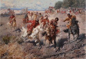Cherkess firar slutet av Muharram med Equestrian Sport of the Dash för prislammet, 1889