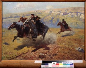 Duell (Duell). Målning av Franz Roubaud (1856-1928), olja på duk av Franz Roubaud