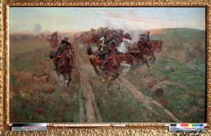 Scen från slaget vid Kuryuk Dara i juli 1854. Målning av Franz Roubaud (1856-1928). Olja på duk av Franz Roubaud