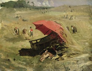 The Red Sunshade, ca 1860 (olja på papper ombord) av Franz Seraph von Lenbach
