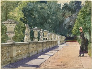 En promenad i parken Sanssouci. 1885
