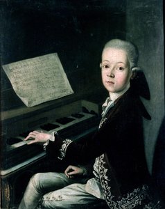 Porträtt av Carl Graf Firmian vid pianot, som tidigare troddes vara Wolfgang Amadeus Mozart (1756-91)