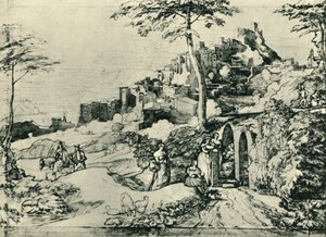 Kvinnor vid en vattenfontän i Olevano, nära Rom, Italien, 1822, 1943. av Franz Theobald Horny