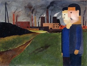 Industrilandskap och arbetare; Industriellt landskap med arbetare av Franz W. Seiwert