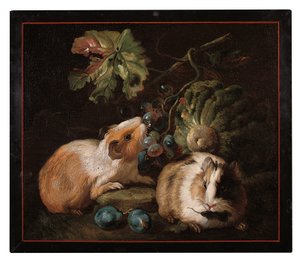 Romersk mikromosaikpanel föreställande två marsvin som äter kål och vindruvor, 1800-25 av Franz Werner von Tamm