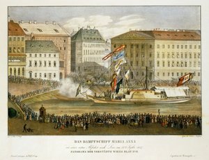 Ångfartyget Maria Anna, avgång till Linz 12 ... (litografi)