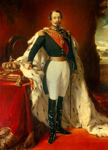 Porträtt av Napoleon III (1808-1873), fransmännens kejsare framför utsikt över Chateau de Saint Cloud. Målning av Franz Xaver Winterhalter (1806-1873) 1855 Sön. 2,4x1,5 m