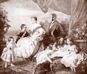 Drottning Victoria med prins Albert och deras barn, från "Edward VII, His Life and Times" (tryck)
