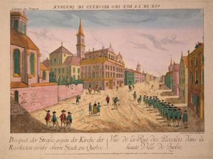 Vuë de la Rue des Recolets de Quebec, publicerad på 1770-talet (handkolorerad gravyr)