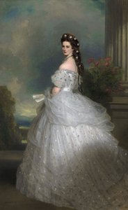Portugisiska: Kejsarinnan Elisabeth av Österrike: Hennes hår pryds av stjärnor i vitt guld med diamanter. Kejsarinnan Elisabeth av Österrike i hövisk galaklänning med diamantstjärnor av Franz Xaver Winterhalter