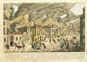 Vy över New York under den stora branden 1776; Representation du Fue Terrible a Nouvelle York, 1780
