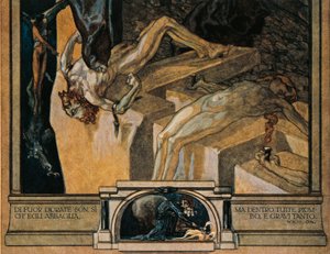 Österrike, Wien, Illustration av Dante Alighieris gudomliga komedi (Helvetet, sång XXII) av Franz von Bayros, detalj