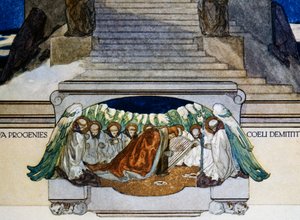 Och ny avkomma stiger ned från himlen, skärselden, canto XXII, Gudomlig komedi av Dante Alighieri, illustration av Franz von Bayros (1866-1924), Wien