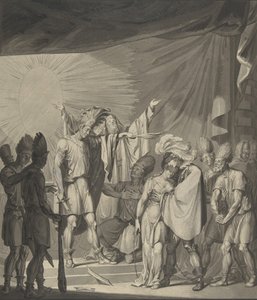 Solkungen smörjer ett bundet par, från August von Kotzebues Die Sonnenjungfrau, 1800-talet. av Franz von Hauslab
