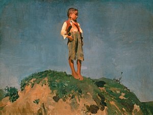 En herdepojke på en gräsbevuxen kulle av Franz von Lenbach
