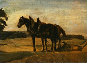 Hästar framför plogen av Franz von Lenbach