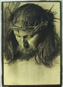 Kristi huvud, ca 1890 (kol och krita) av Franz von Stuck