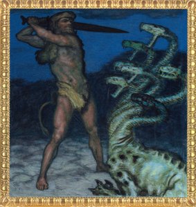 Hercules och Hydra - Peinture de Franz Ritter von Stuck (1863-1928) - 1915 - Syntonos färger på duk - Museum Villa Stuck av Franz von Stuck